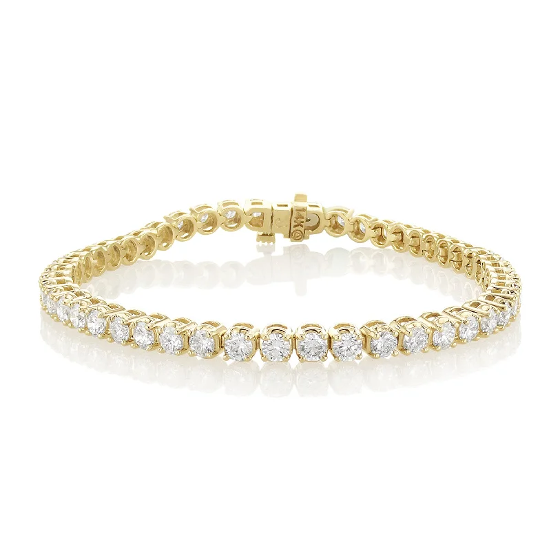 ladies-statement-diamond-bracelets-5.50 Carat Round Lab Grown Diamond Tennis Bracelet set in 14K Yellow Gold