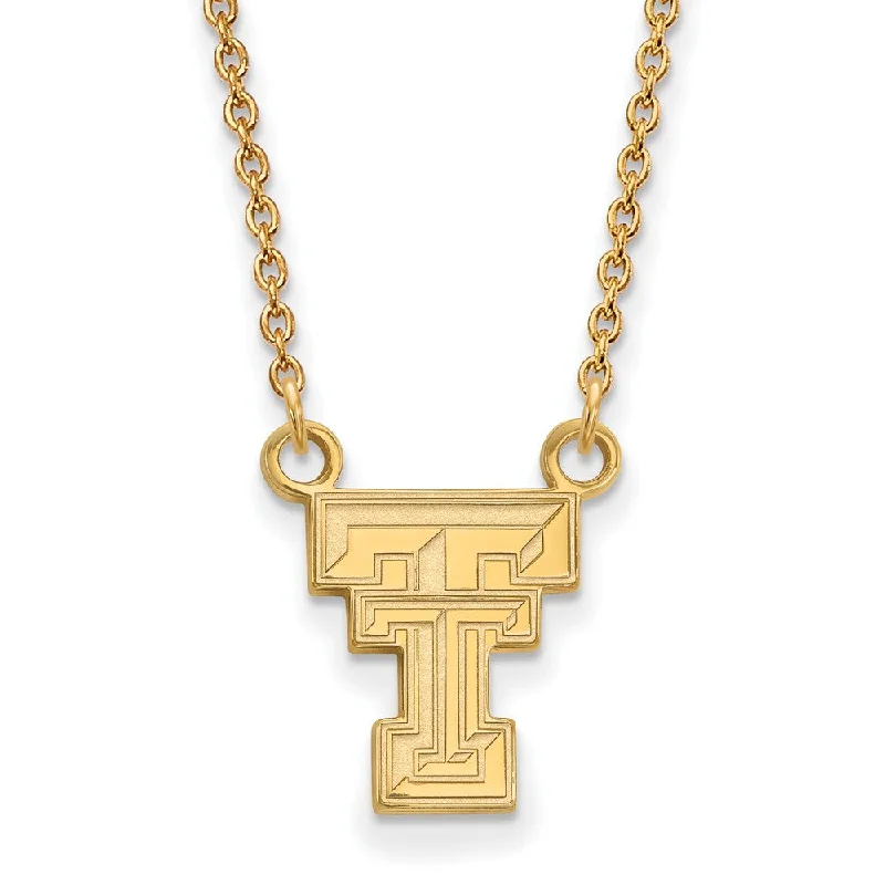 ladies-classic-rope-necklaces-14k Yellow Gold Texas Tech U Small 'TT' Pendant Necklace