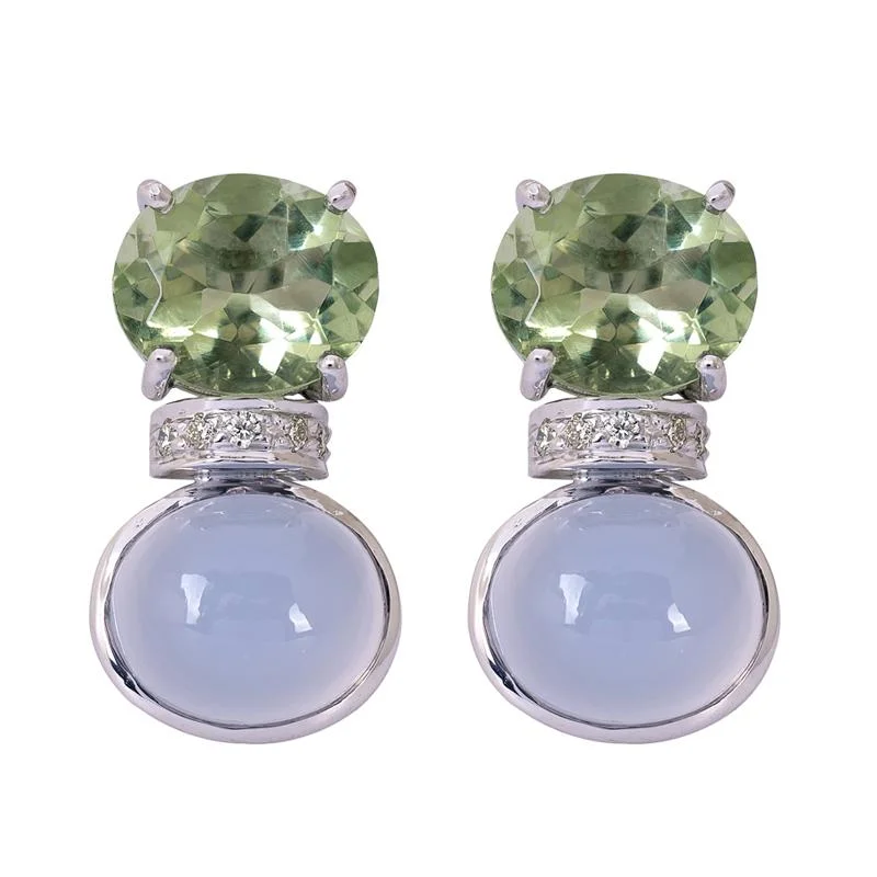 Ladies earrings for quiet nights -Earrings- Green Quartz, Chalcedony and Diamond  (263FS)