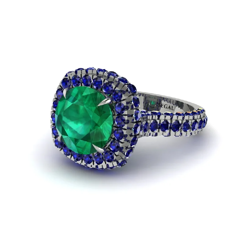 Ladies engagement rings for journey love -Emerald Pave Double Halo Engagement Ring - Eve No. 66