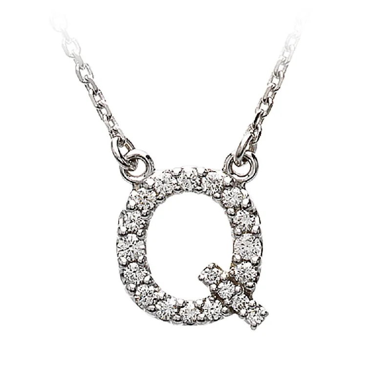 ladies-gift-cable-necklaces-1/6 Cttw Diamond & 14k White Gold Block Initial Necklace, Letter Q