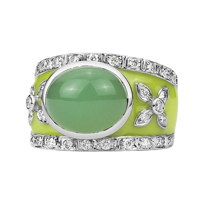 Ladies rings for family ties -Ring - Chrysoprase And Diamond (enamel)