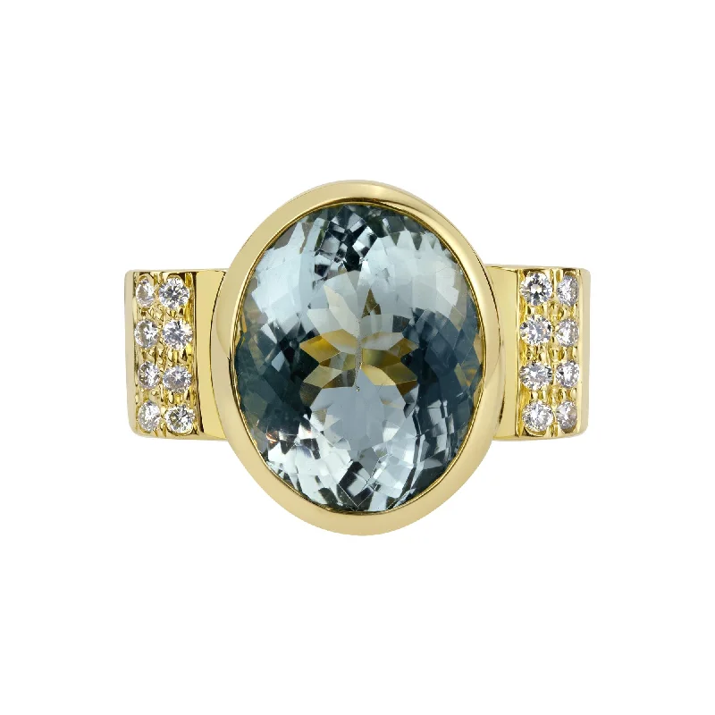 Ladies rings with plume motifs -Ring- Aquamarine And Diamond (1174F)