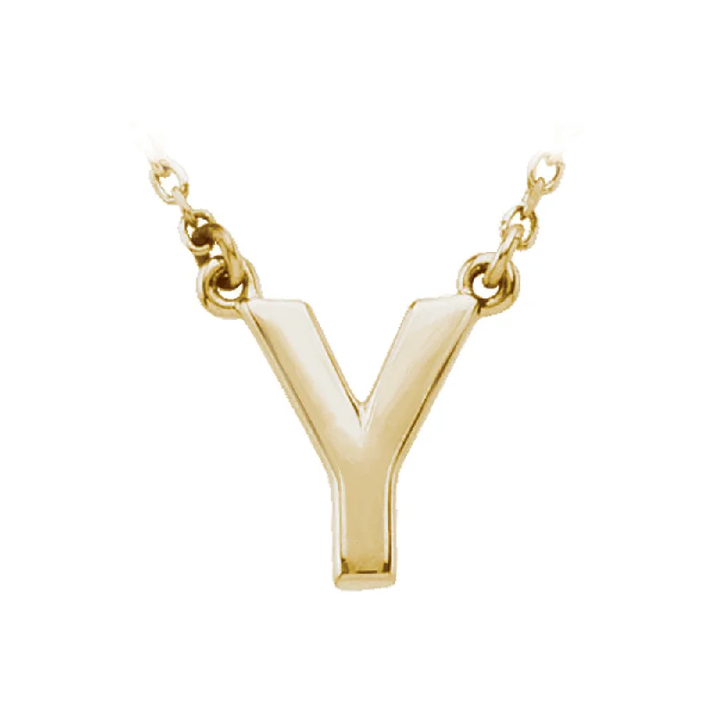 ladies-affordable-gold-necklaces-14K Yellow Gold, Kendall Collection, Block Initial Y Necklace, 16 Inch