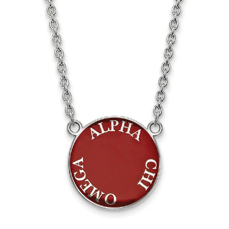 ladies-crystal-chain-necklaces-Sterling Silver Alpha Chi Omega Large Enamel Disc Necklace