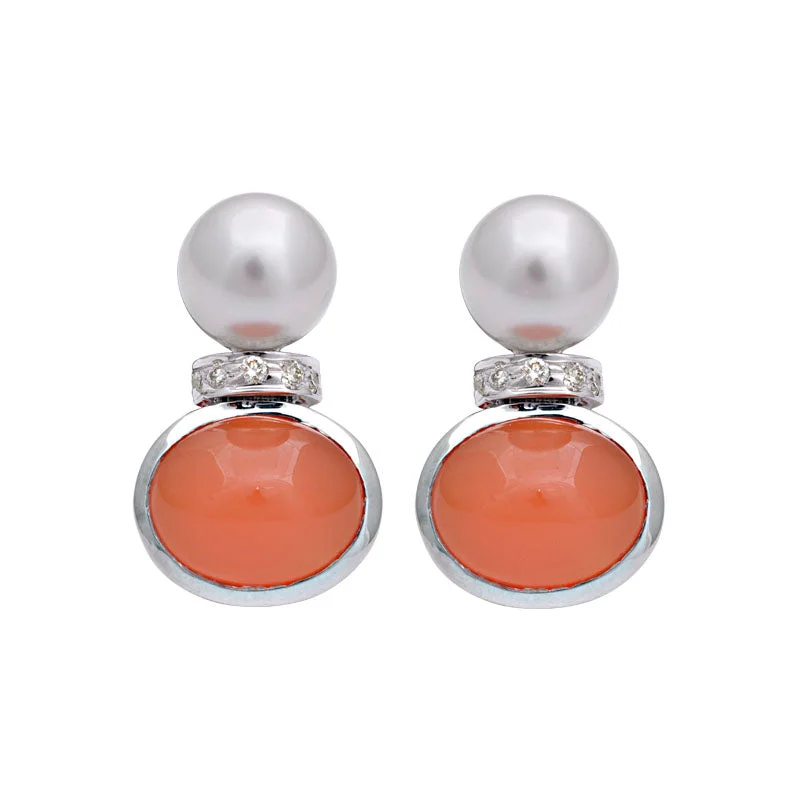 Ladies earrings fun shine -Earrings-Cornelian, South Sea Pearl and Diamond