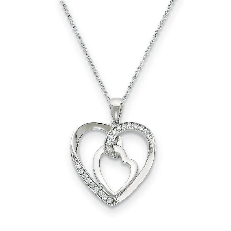 ladies-fashion-pearl-necklaces-Rhodium Plated Sterling Silver & CZ My Heart to Yours Necklace, 18 In.