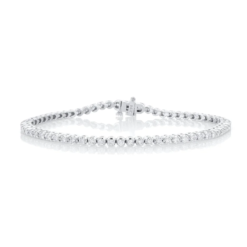 ladies-trendy-silver-bracelets-1.95 Carat Round Diamond Tennis Bracelet set in 14K White Gold