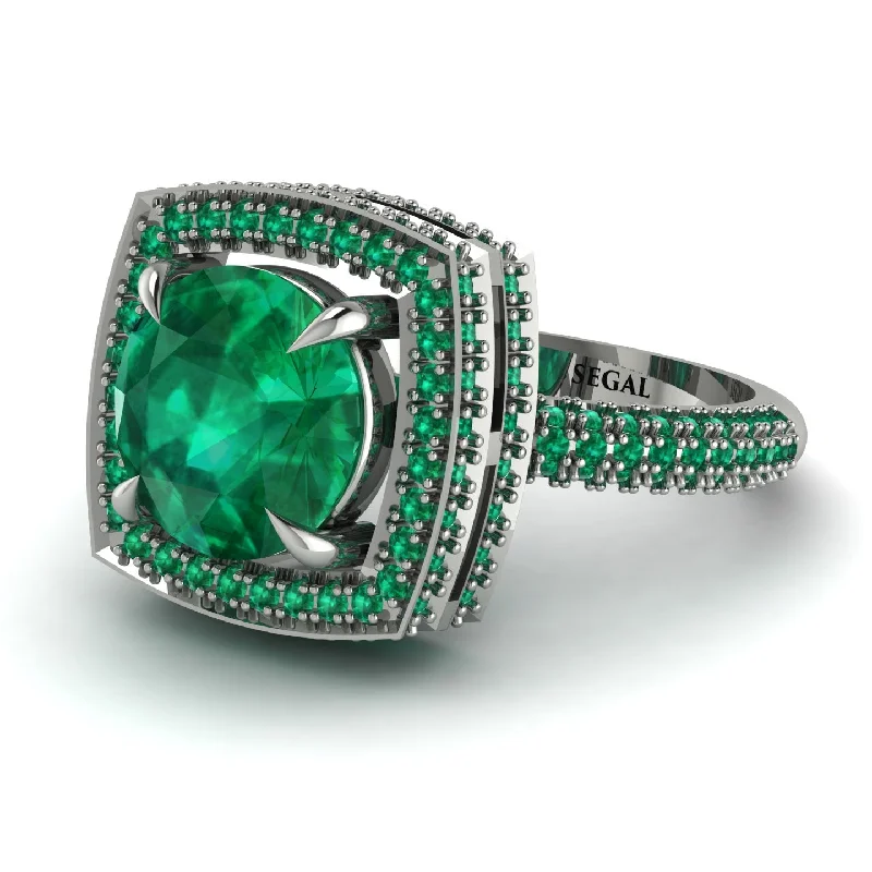 Ladies engagement rings chic romance -Round Emerald Double Halo Engagement Ring - Kayleigh No. 21