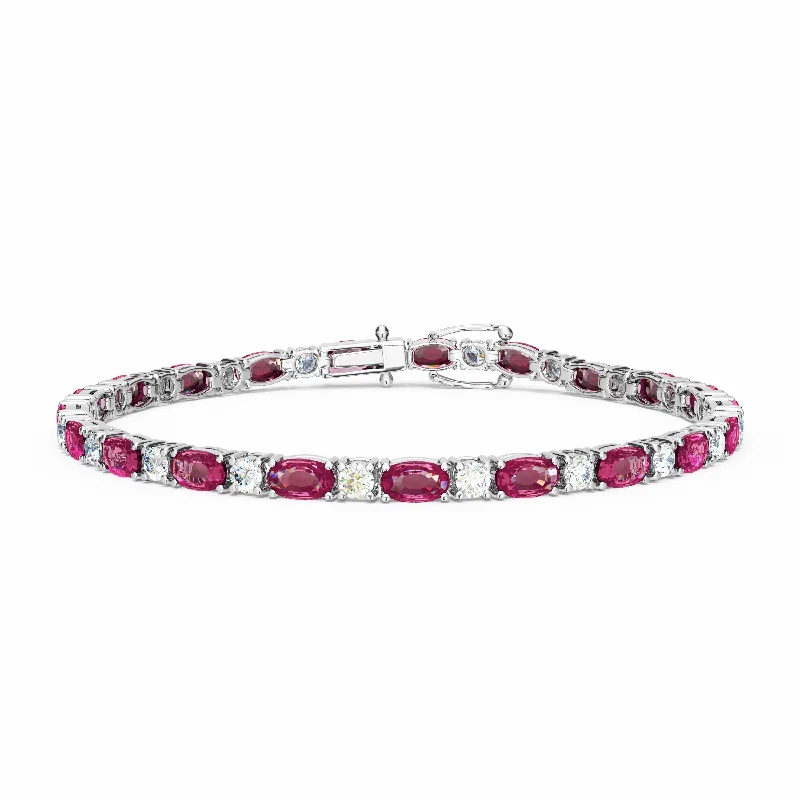 ladies-bridal-braided-bracelets-6.00 Carat Ruby and 1.50 Carat Diamond Alternating Bracelet set in 18K White Gold