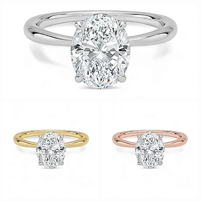 Ladies engagement rings worn romance -14K Gold Solitaire Engagement Ring with IGI Certified Oval Cut Lab Grown Diamond.