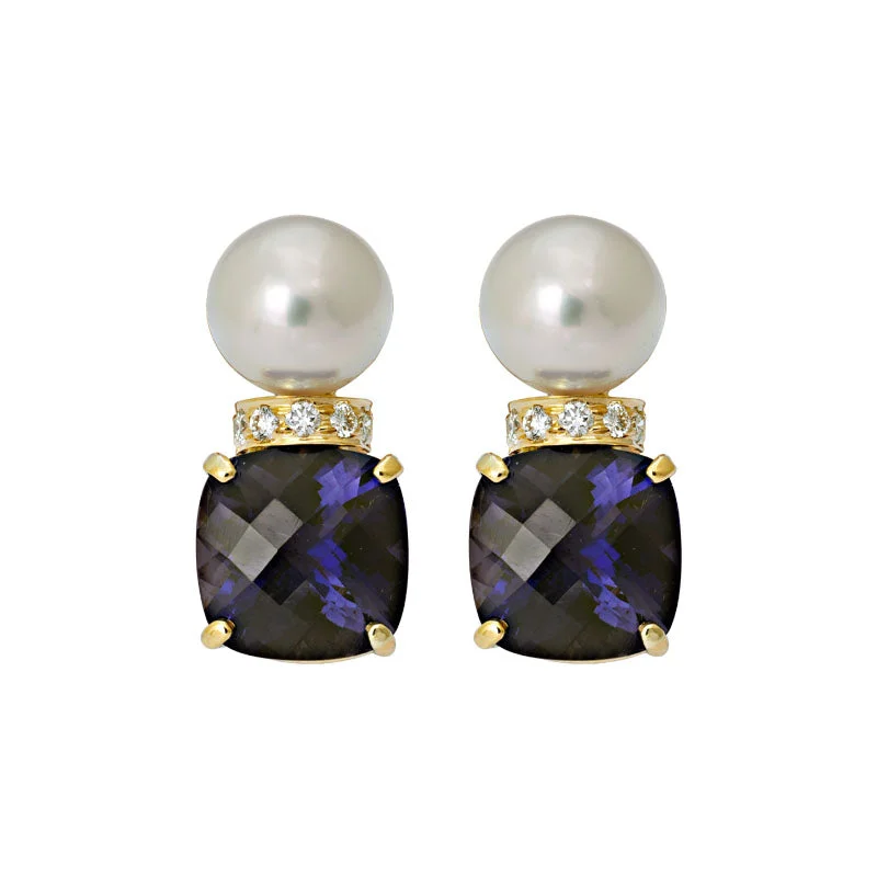 Ladies earrings for class vibes -Earrings- Iolite, South Sea Pearl and Diamond