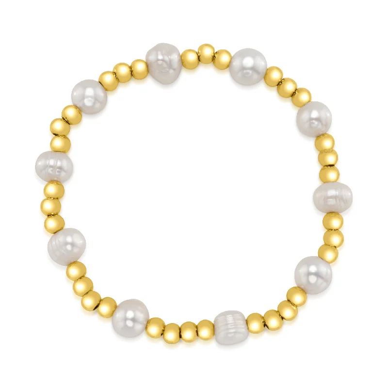 ladies-moon-gold-bracelets-PEARL STATION BEADED BRACELET, GOLD