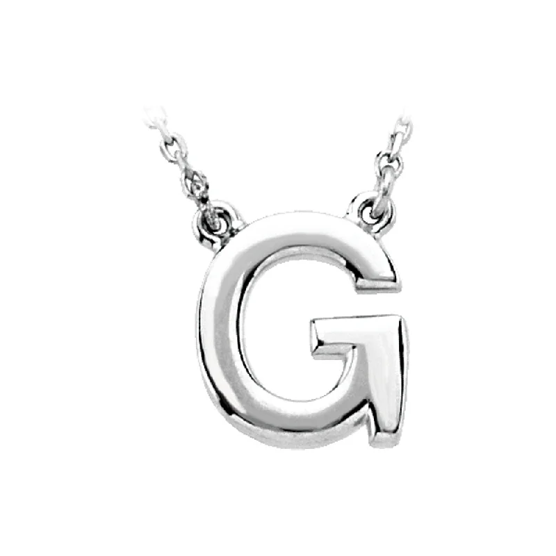 ladies-crystal-woven-necklaces-14K White Gold, Kendall Collection, Block Initial G Necklace, 16 Inch