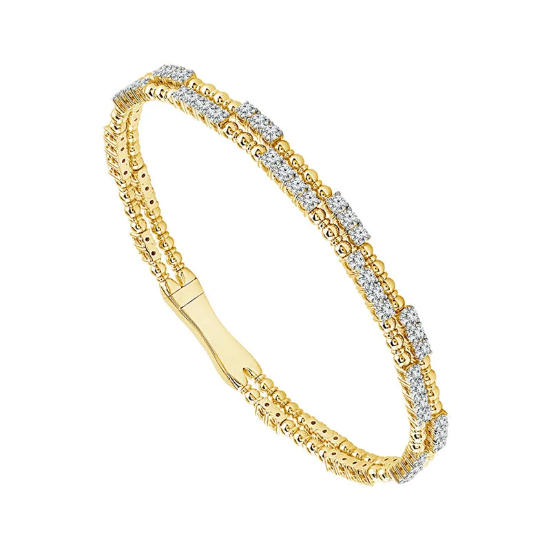 ladies-moon-diamond-bracelets-2 3/4 Ctw Double Row Flexible Diamond Bangle Bracelet in 14 Karat Yellow Gold