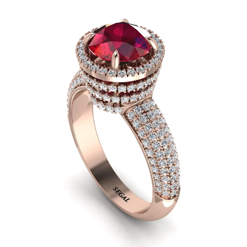 Ladies engagement rings for tech promises -Ruby Cluster Halo Engagement Ring - Katie No. 11