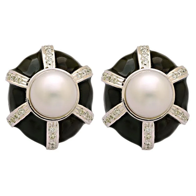 Ladies earrings fancy elegance -Earrings-South Sea Pearl and Diamond (Enamel)  (213FS)