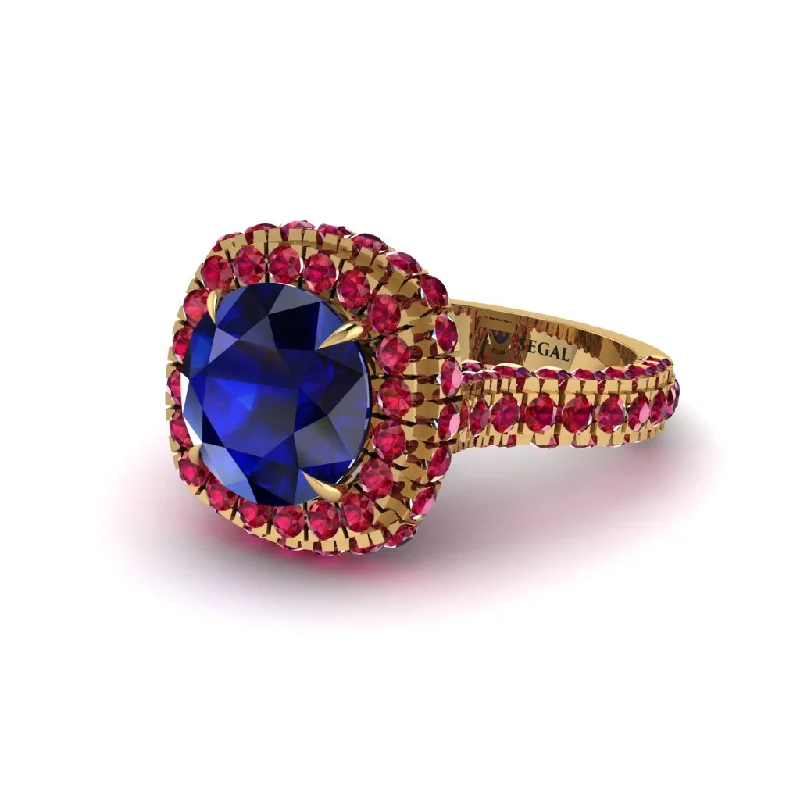 Ladies engagement rings stylish romance -Sapphire Pave Double Halo Engagement Ring - Eve No. 58