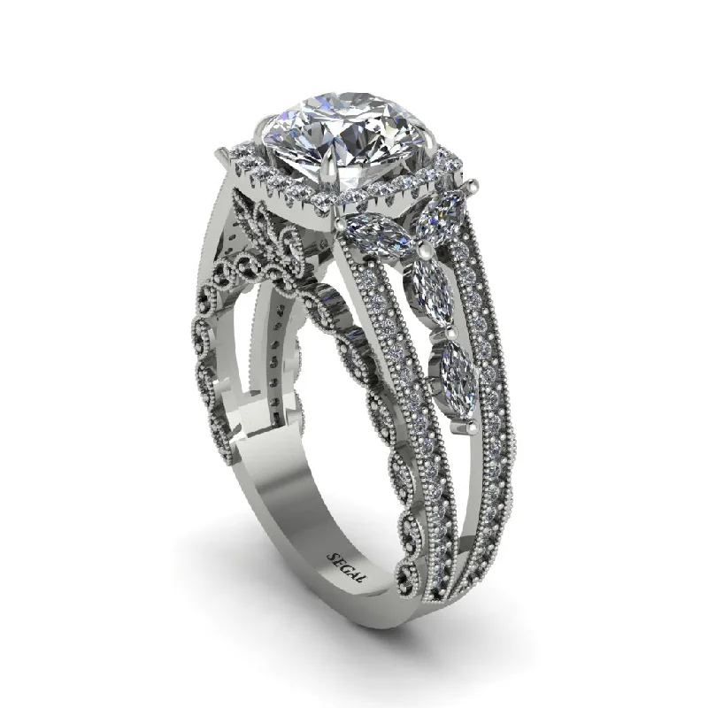 Ladies engagement rings for frosty love -Diamond Eternal Embrace Double Shank Filigree Engagement Ring - Celine No. 3