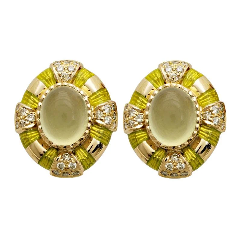 Ladies earrings for dream vibes -Earrings-Prehnite and Diamond (Enamel)  (1510C)