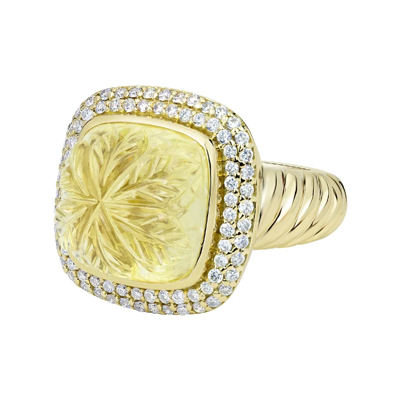 Ladies rings for fitness vibes -Ring - Lemon Quartz And Diamond (2323B)