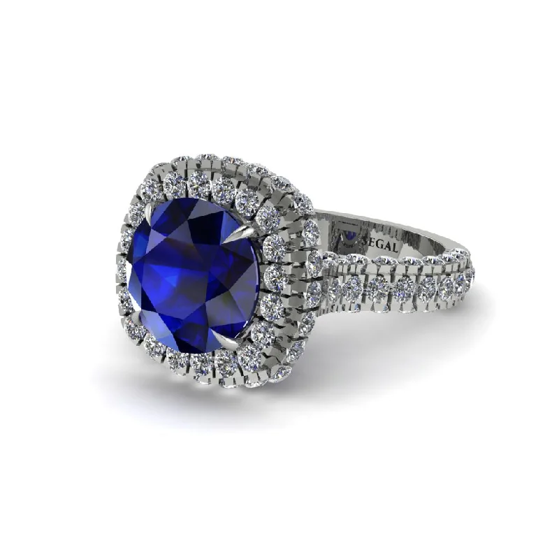 Ladies engagement rings with scale accents -Sapphire Pave Double Halo Engagement Ring - Eve No. 15