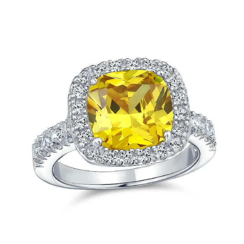 Ladies engagement rings for wild proposals -Classic 6CT Canary Yellow Halo Cushion Cut Engagement Ring Sterling Silver