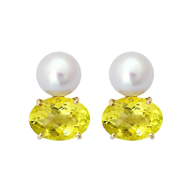 Ladies earrings slim shine -Earrings-Lemon Quartz and South Sea Pearl  (2141F)