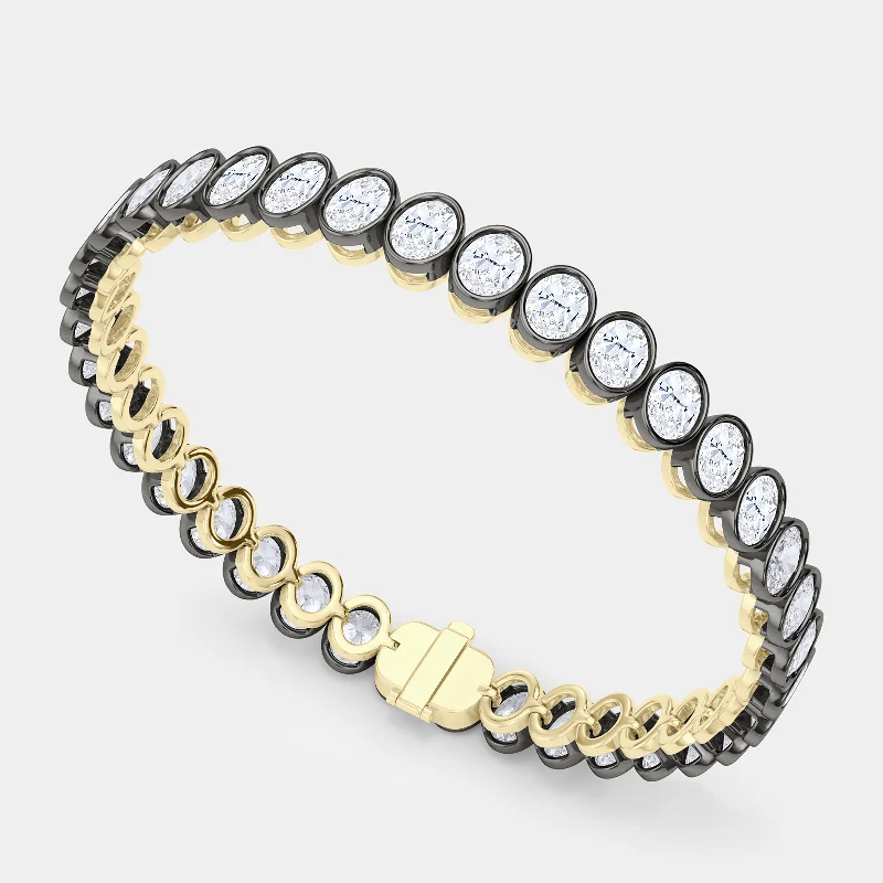 ladies-elegant-gold-bracelets-Mixed Metal Oval Bezel Diamond Bracelet