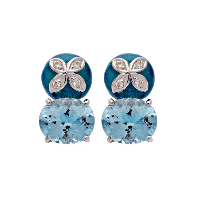 Ladies earrings multi-drop elegance -Earrings-Blue Topaz and Diamond (Enamel)