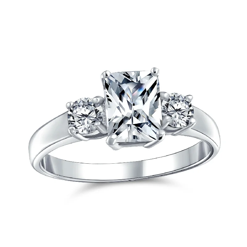 Ladies engagement rings for cafe proposals -Timeless 2CT Emerald Cut Three Stone Engagement Ring in Sterling Silver