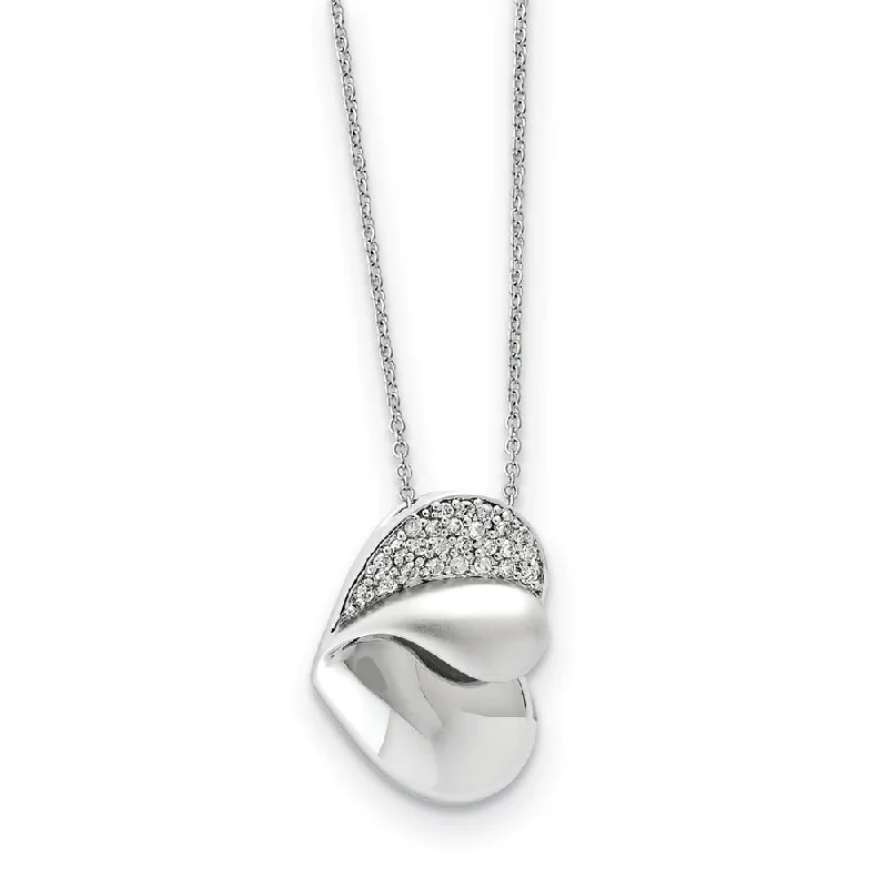 ladies-affordable-silver-necklaces-Rhodium Plated Sterling Silver & CZ Glimpse of My Heart Necklace, 18in