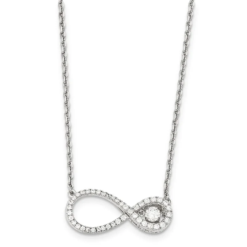 ladies-affordable-diamond-necklaces-Platinum Plated Sterling Silver & CZ Infinity Necklace, 16-18 Inch