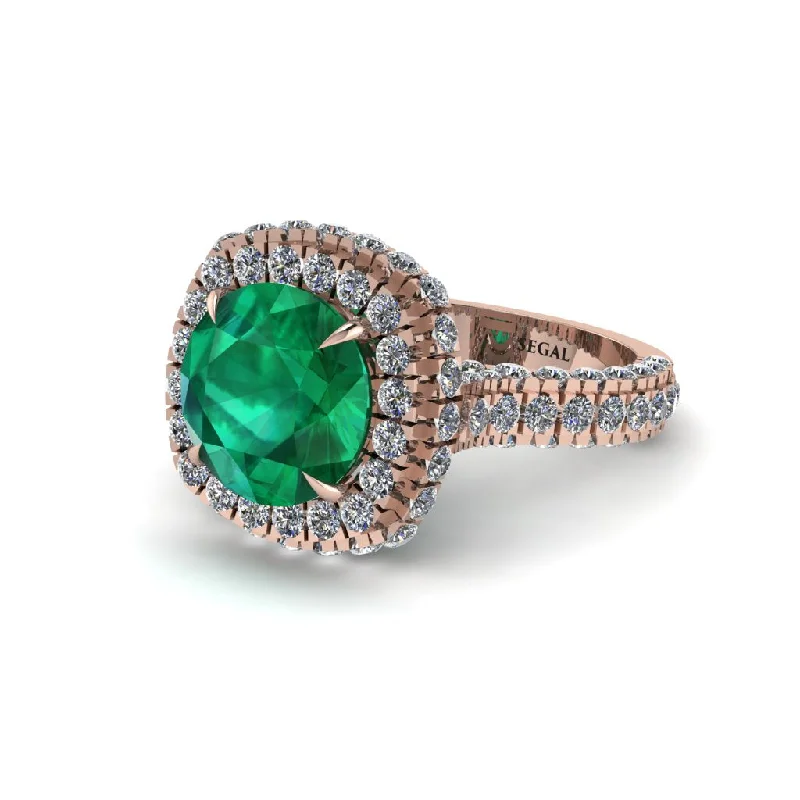 Ladies engagement rings for escape unions -Emerald Pave Double Halo Engagement Ring - Eve No. 5