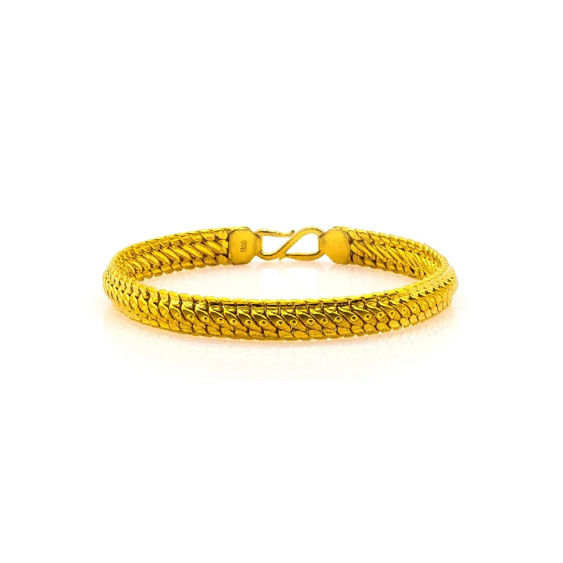 ladies-party-open-cuff-bracelets-22K Yellow Gold Men's Bracelet W/ 3-Row Slanted Link & Circle Accents