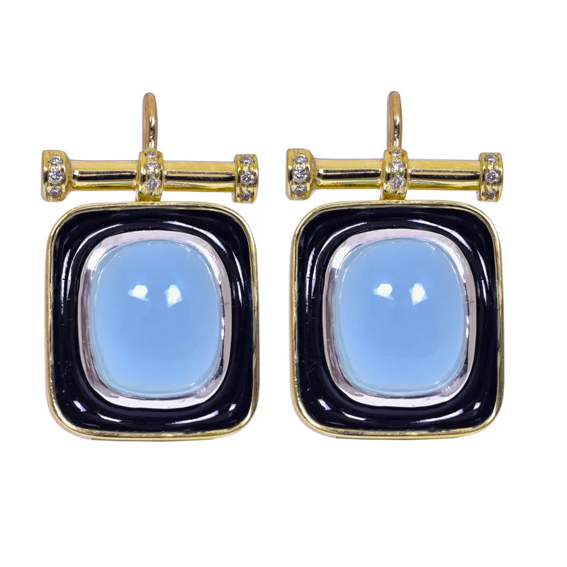 Ladies earrings simple elegance -Earrings- Chalcedony and Diamond (Enamel)