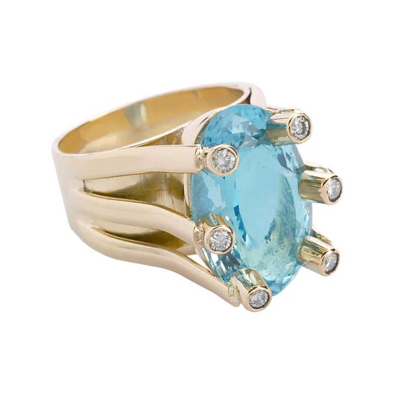 Ladies rings for party nights -Ring- Aquamarine and Diamond  (1126H)