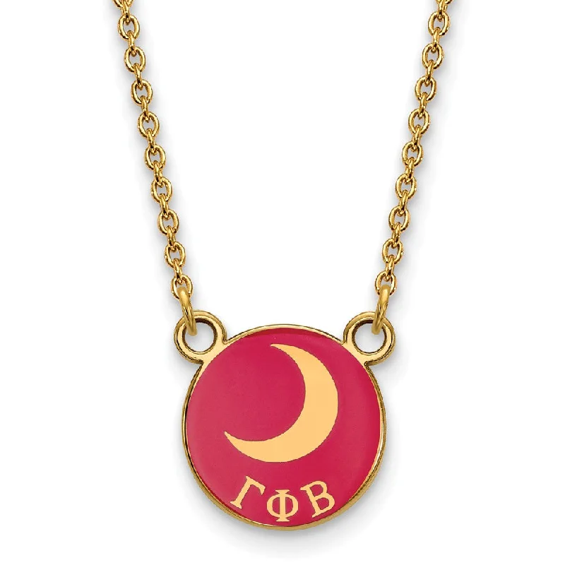 ladies-minimalist-pearl-necklaces-14K Plated Silver Gamma Phi Beta Small Dk Pink Enamel w/ Moon Necklace