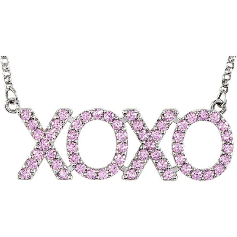 ladies-statement-silver-necklaces-XOXO Pink Cubic Zirconia and Sterling Silver Necklace, 18 Inch