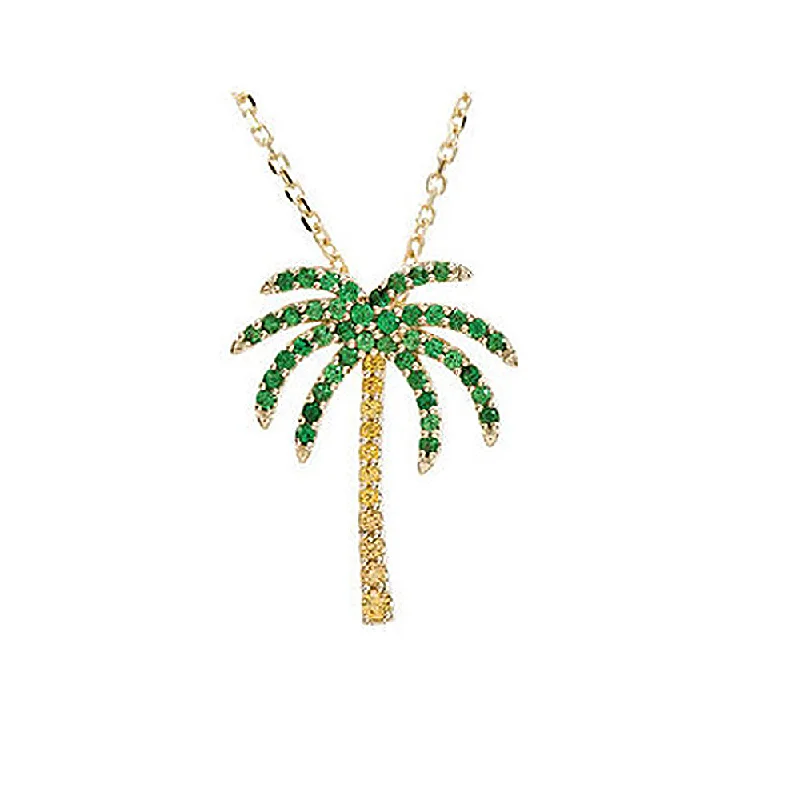 ladies-fashion-gold-necklaces-Tsavorite Garnet, Yellow Sapphire & 14k Yellow Gold Palm Tree Necklace