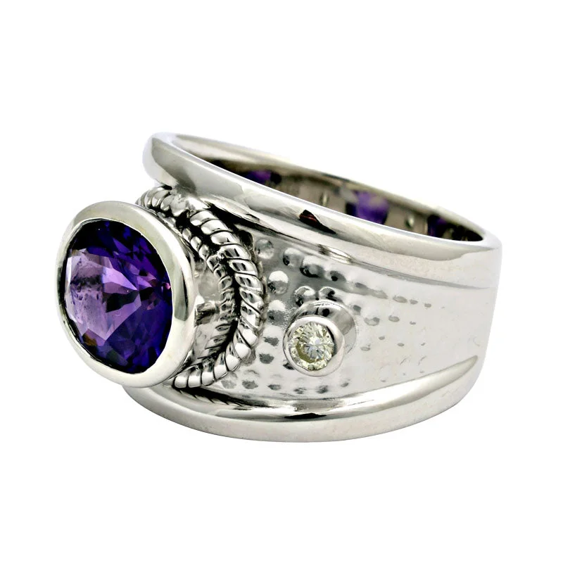 Ladies rings for fearless vibes -Ring-Amethyst and Diamond