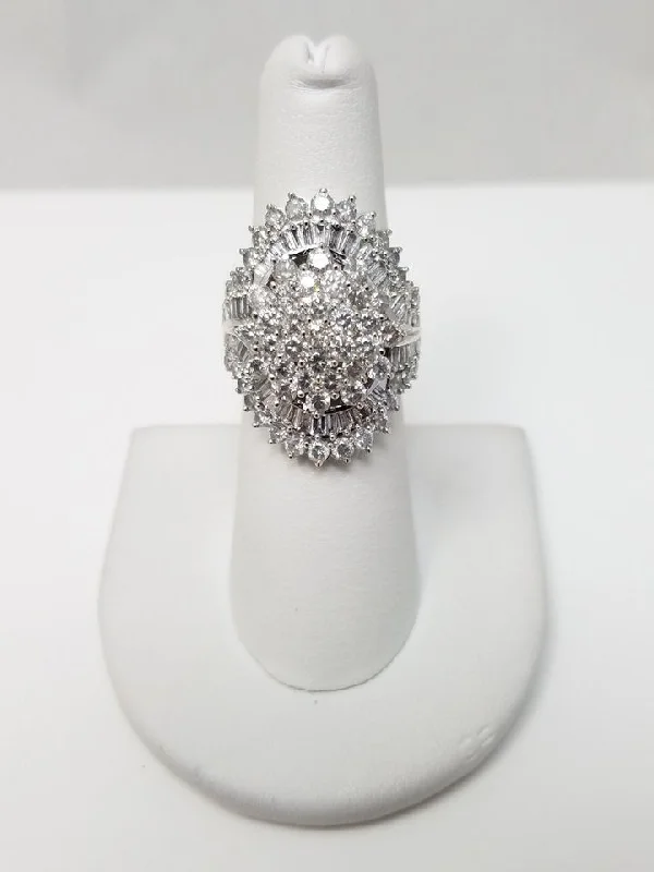 Ladies rings space-age charm -Fancy 10k White Gold Natural Diamond Cluster Ring