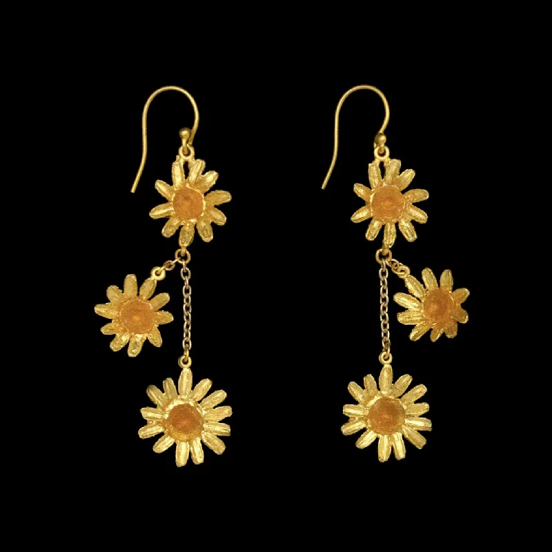 Ladies earrings elegant shine -Yellow Butter Daisy Earrings - 3-Flower Wire