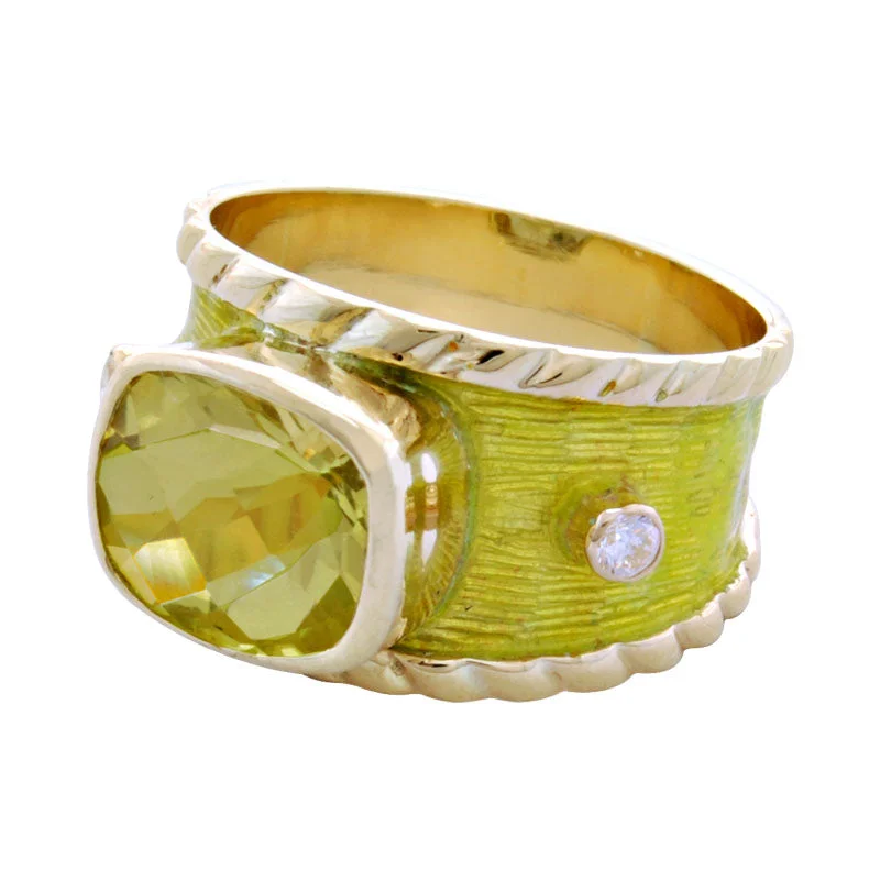 Ladies rings trio sets -Ring-Lemon Quartz and Diamond (Enamel)