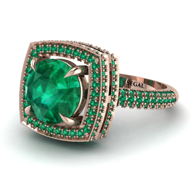 Ladies engagement rings for journey love -Round Emerald Double Halo Engagement Ring - Kayleigh No. 20