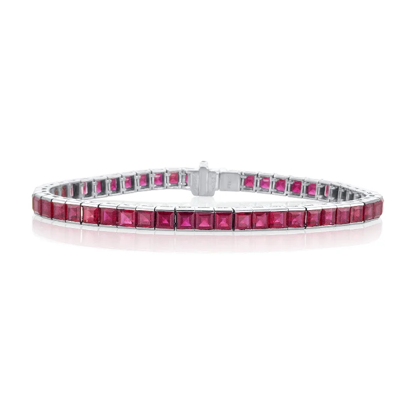 ladies-birthstone-twist-bracelets-13.35 Carat Ruby Tennis Bracelet set in Platinum