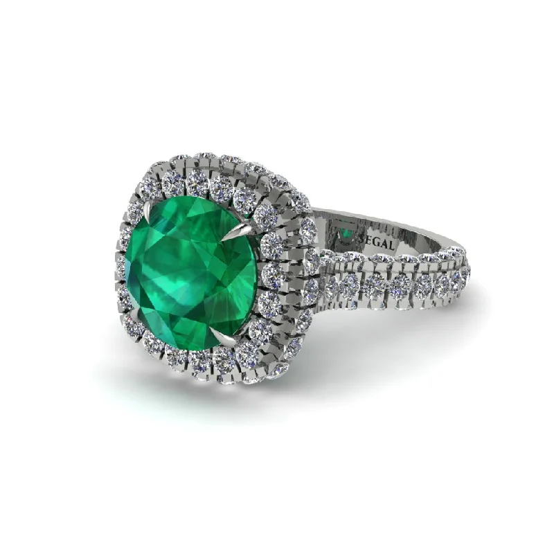 Ladies engagement rings with fin accents -Emerald Pave Double Halo Engagement Ring - Eve No. 6