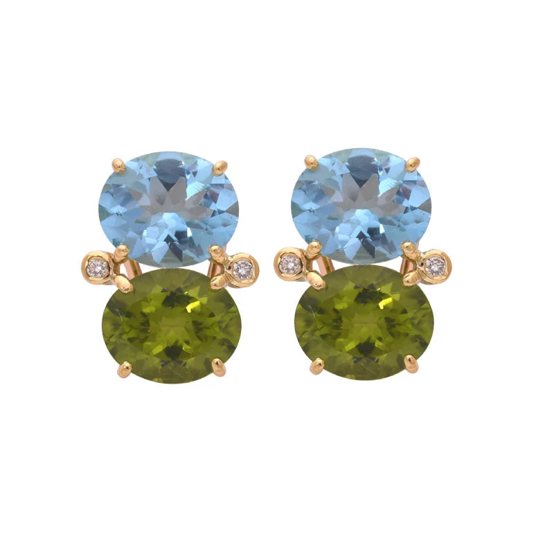 Ladies earrings with owl drops -EARRINGS - BLUE TOPAZ, PERIDOT AND DIAMOND