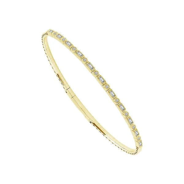 ladies-classic-rope-bracelets-14 Karat Yellow Gold 2/5 Carat Round and Baguette Flexible Diamond Bangle Bracelet