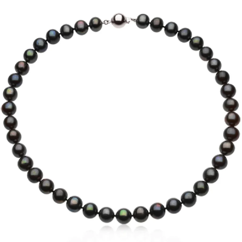 ladies-luxury-silver-necklaces-10-11mm Black FW Cultured Pearl & Sterling Silver 18-Inch Necklace